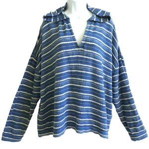Lou & Grey Hoodie Sweater Pullover Blue White Oversized Boxy XL